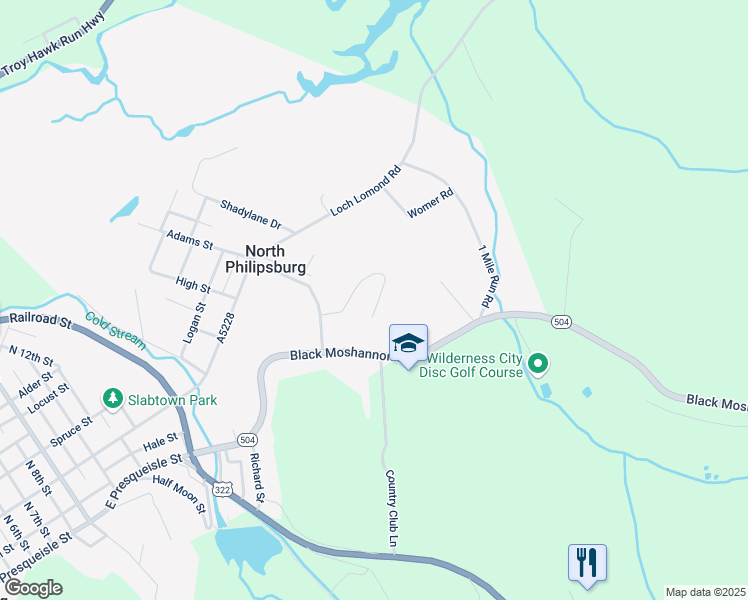 map of restaurants, bars, coffee shops, grocery stores, and more near 245 Dogwood Drive in Philipsburg