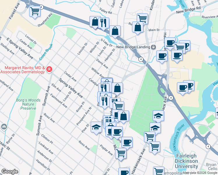 map of restaurants, bars, coffee shops, grocery stores, and more near 860 Main Street in Hackensack