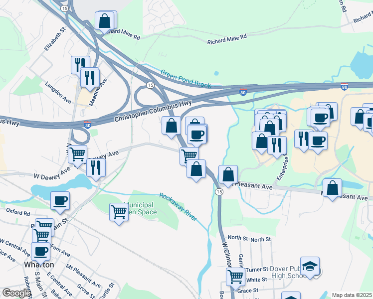 map of restaurants, bars, coffee shops, grocery stores, and more near 218-220 East Union Turnpike in Wharton