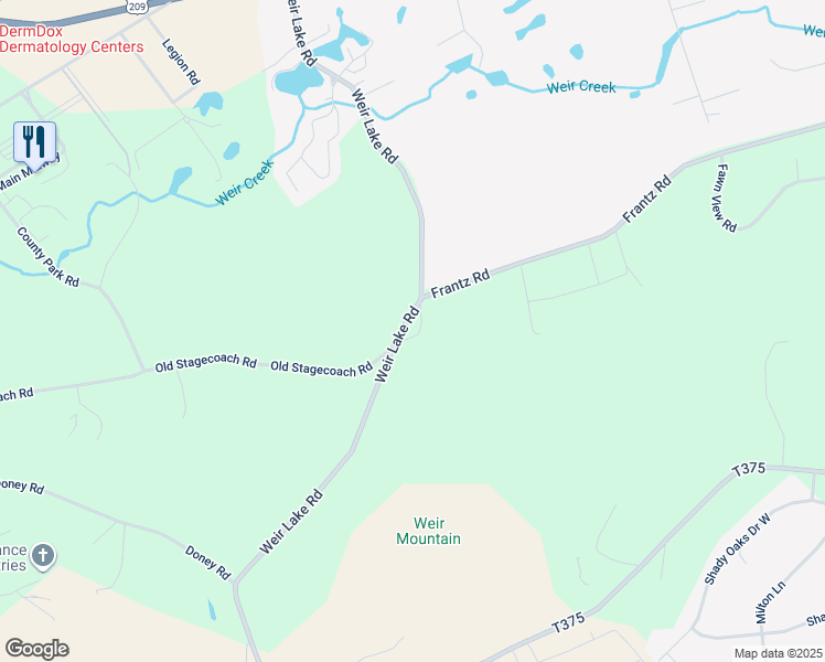 map of restaurants, bars, coffee shops, grocery stores, and more near 764 Weir Lake Road in Brodheadsville