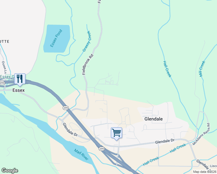 map of restaurants, bars, coffee shops, grocery stores, and more near 144 Parker Lane in McKinleyville