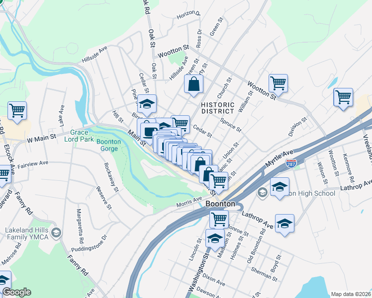 map of restaurants, bars, coffee shops, grocery stores, and more near 606 Birch Street in Boonton