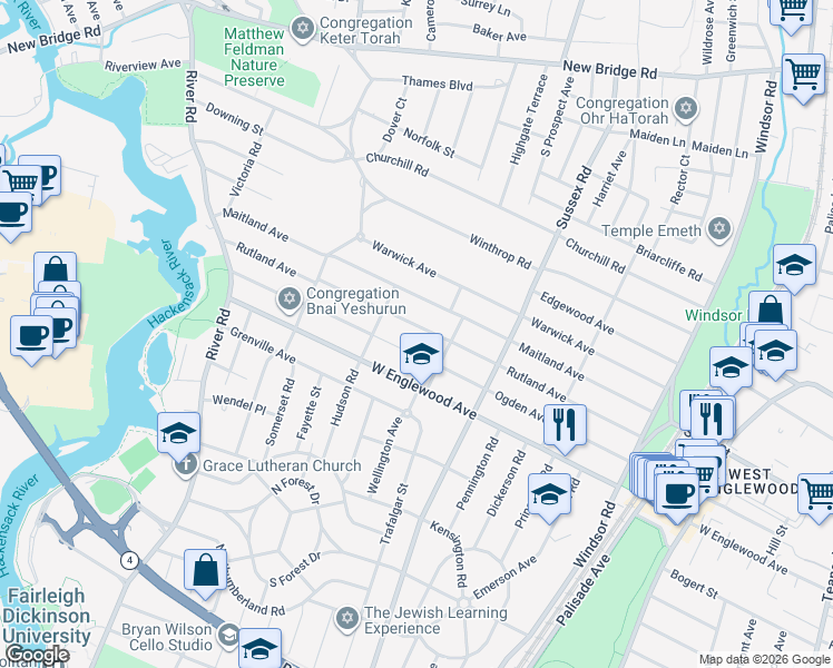 map of restaurants, bars, coffee shops, grocery stores, and more near 520 Rutland Ave in Teaneck