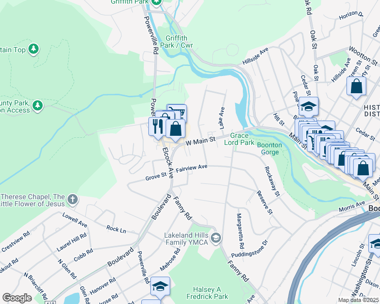 map of restaurants, bars, coffee shops, grocery stores, and more near 328 West Main Street in Boonton
