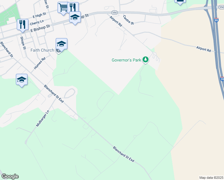 map of restaurants, bars, coffee shops, grocery stores, and more near 203 Bilberry Circle in Bellefonte