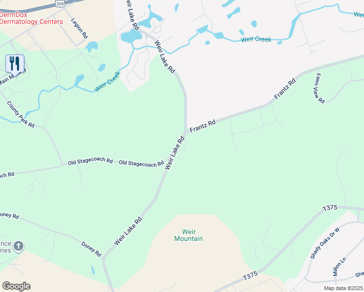 map of restaurants, bars, coffee shops, grocery stores, and more near 764 Weir Lake Road in Brodheadsville