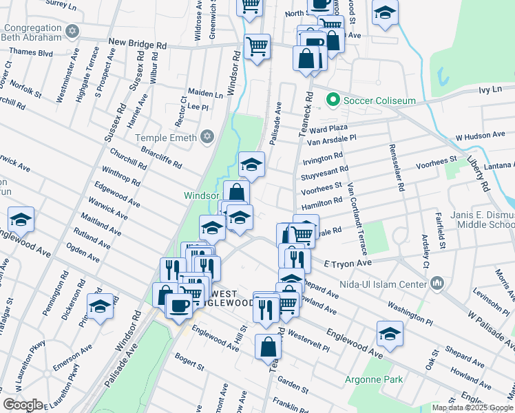 map of restaurants, bars, coffee shops, grocery stores, and more near 64 Bilton Street in Teaneck