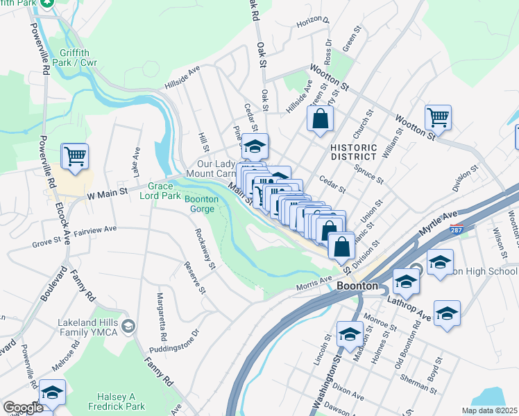 map of restaurants, bars, coffee shops, grocery stores, and more near 921 Main Street in Boonton