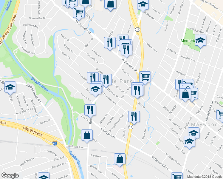 map of restaurants, bars, coffee shops, grocery stores, and more near 22 Marinus Street in Rochelle Park