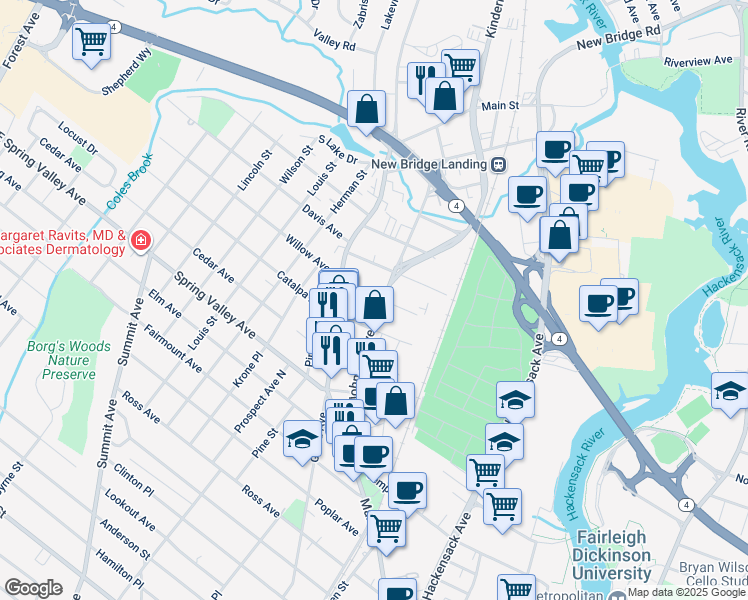 map of restaurants, bars, coffee shops, grocery stores, and more near 172 Johnson Avenue in Hackensack