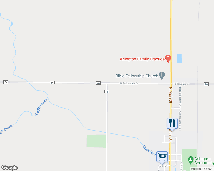 map of restaurants, bars, coffee shops, grocery stores, and more near 11511 County Road 24 in Arlington