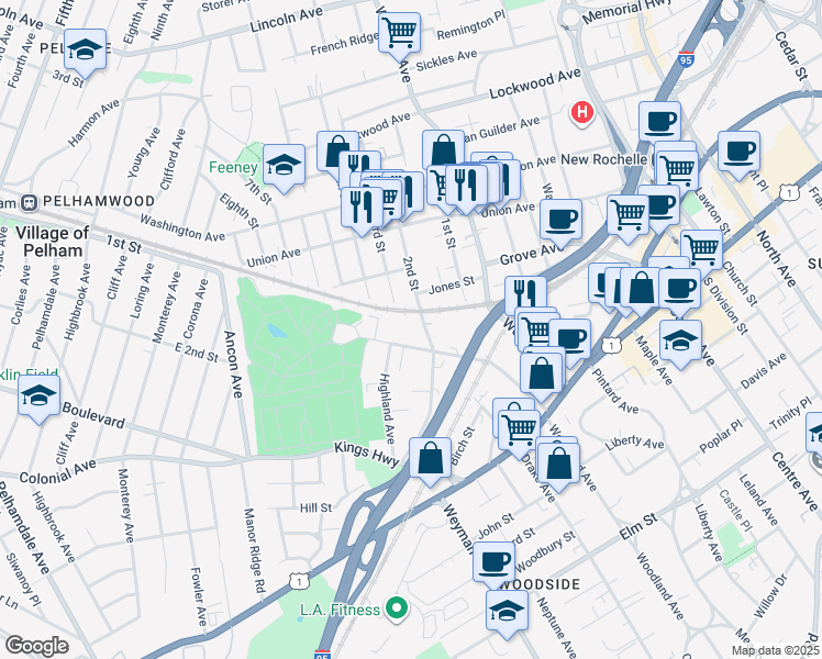 map of restaurants, bars, coffee shops, grocery stores, and more near 125 Beechwood Avenue in New Rochelle