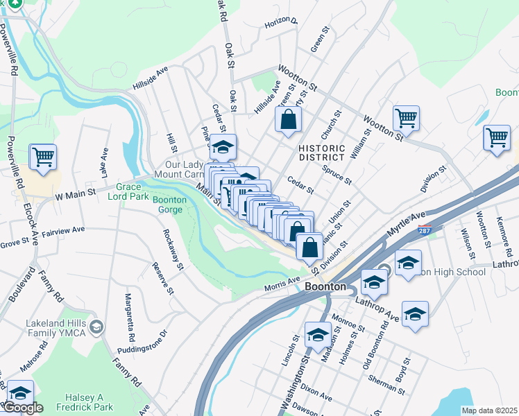 map of restaurants, bars, coffee shops, grocery stores, and more near 126 Boonton Avenue in Boonton