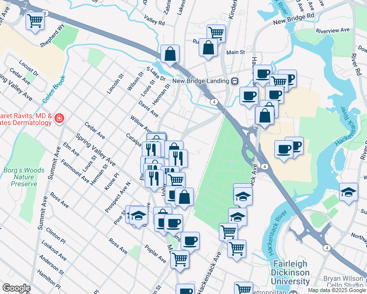 map of restaurants, bars, coffee shops, grocery stores, and more near 172 Johnson Avenue in Hackensack