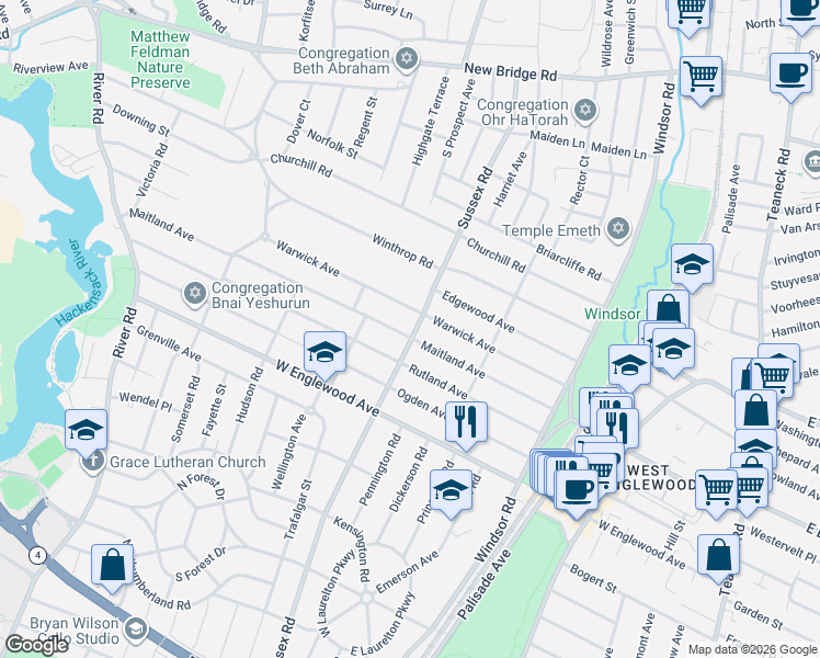 map of restaurants, bars, coffee shops, grocery stores, and more near 445 Maitland Avenue in Teaneck