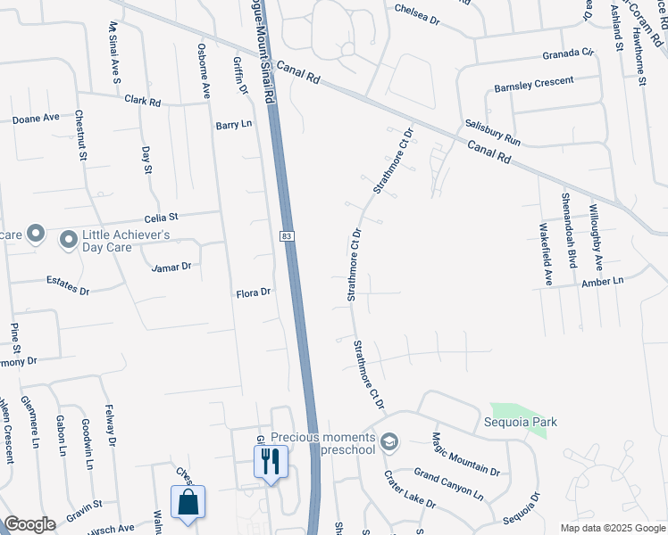 map of restaurants, bars, coffee shops, grocery stores, and more near 3 Norfolk Court in Coram