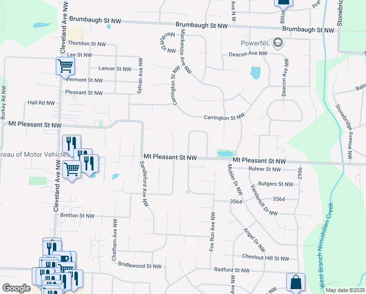 map of restaurants, bars, coffee shops, grocery stores, and more near 8362 Willowhurst Cir NW in North Canton