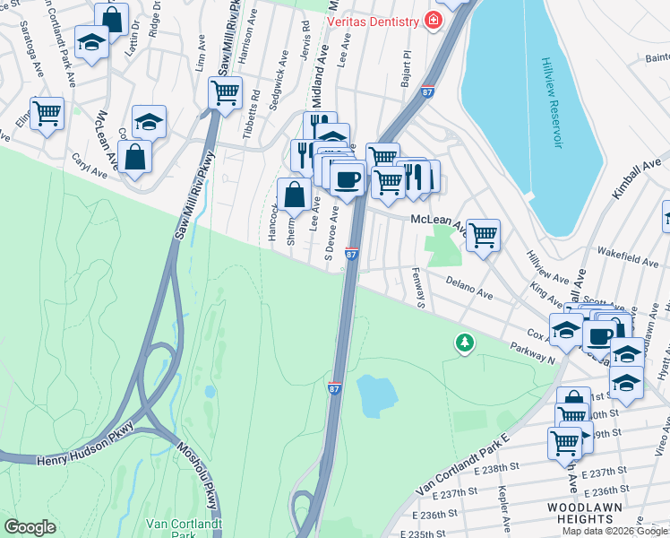 map of restaurants, bars, coffee shops, grocery stores, and more near 163 Forest Avenue in Yonkers