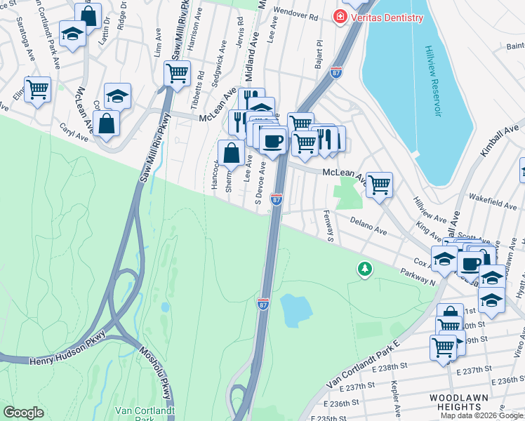 map of restaurants, bars, coffee shops, grocery stores, and more near 163 Forest Avenue in Yonkers