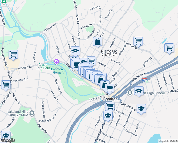 map of restaurants, bars, coffee shops, grocery stores, and more near 126 Boonton Avenue in Boonton