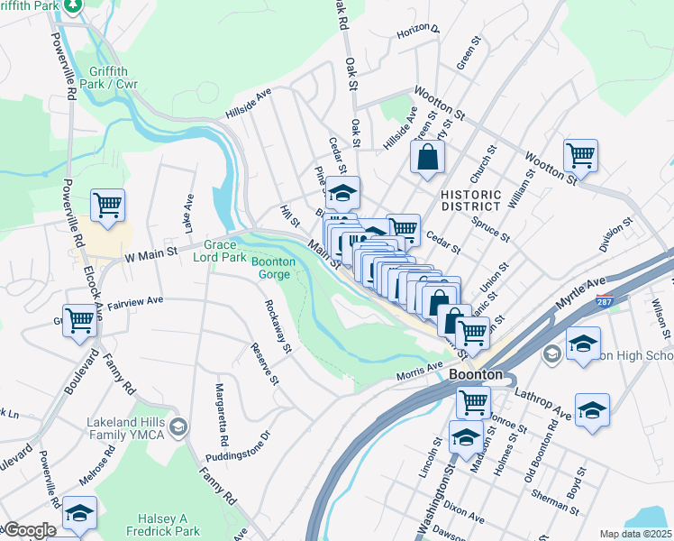map of restaurants, bars, coffee shops, grocery stores, and more near 923 Main Street in Boonton