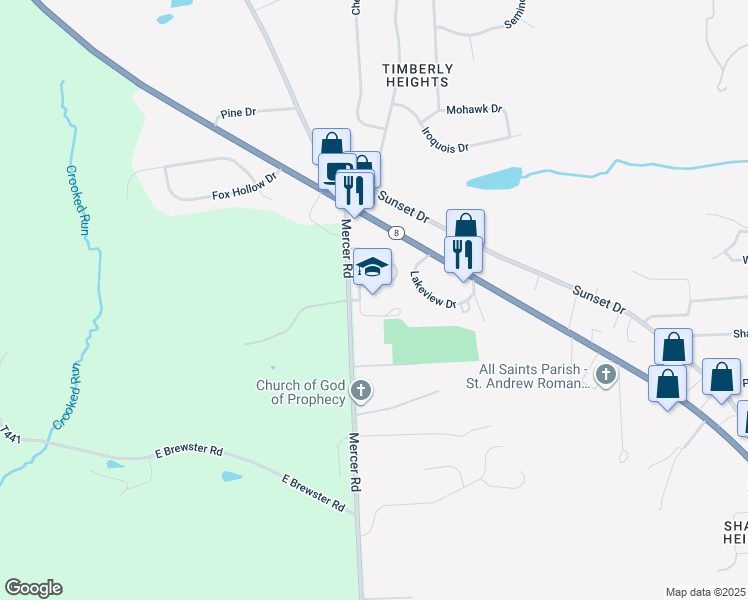 map of restaurants, bars, coffee shops, grocery stores, and more near 950 Mercer Road in Butler