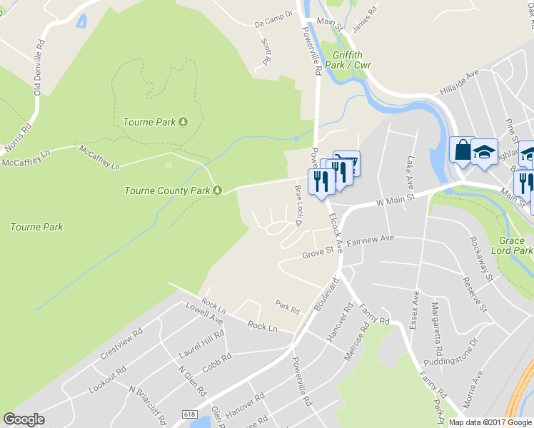 map of restaurants, bars, coffee shops, grocery stores, and more near 7 Schindler Court in Boonton