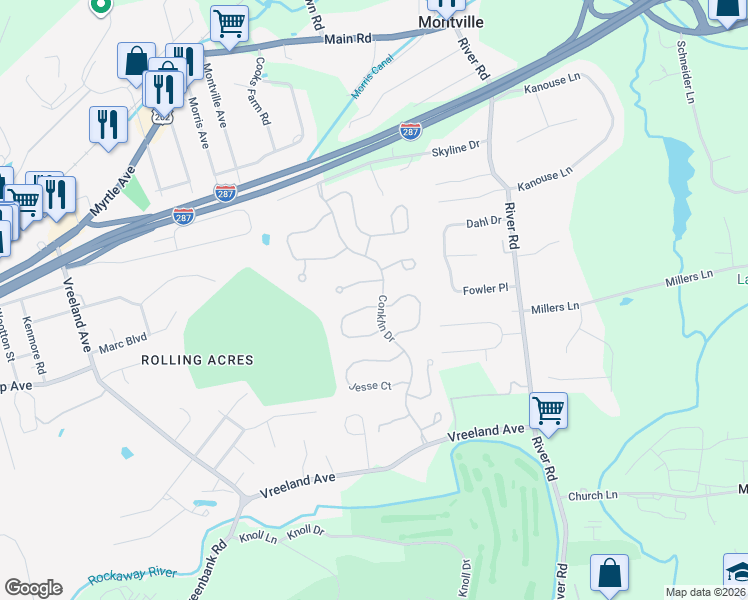 map of restaurants, bars, coffee shops, grocery stores, and more near 4 Eugene Drive in Montville