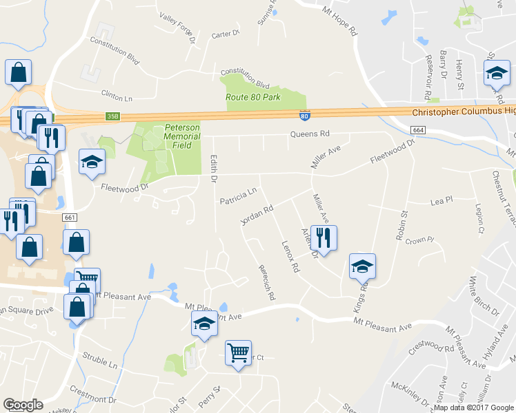 map of restaurants, bars, coffee shops, grocery stores, and more near 108 Jordan Rd in Rockaway