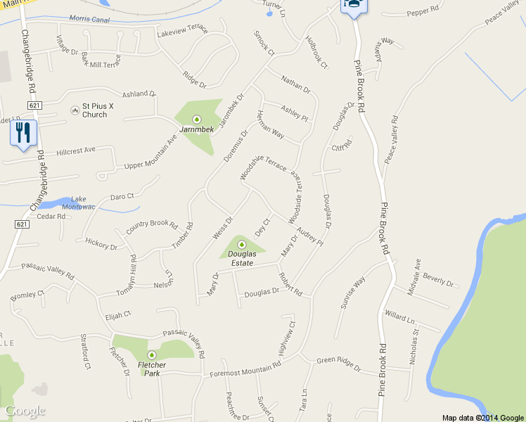 map of restaurants, bars, coffee shops, grocery stores, and more near 2 Dey Court in Montville