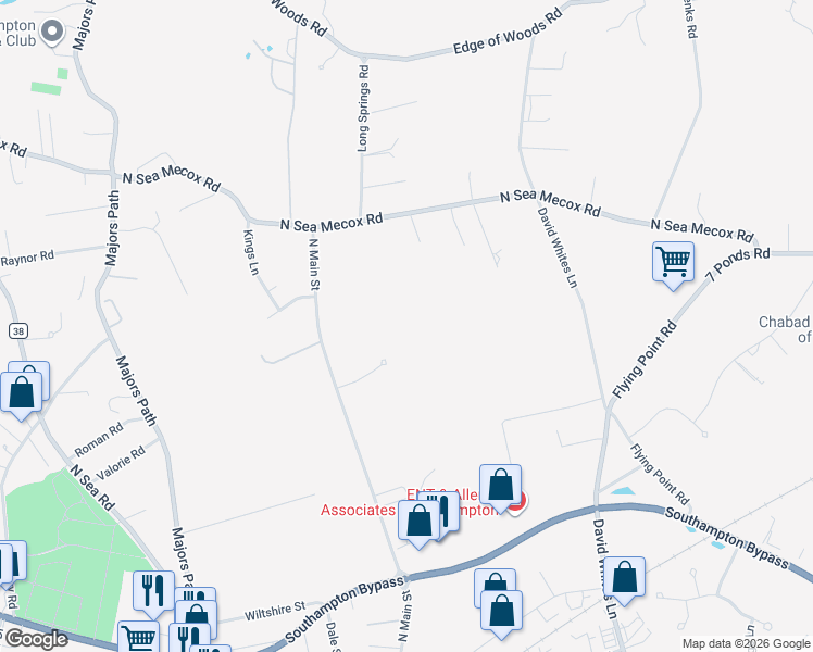 map of restaurants, bars, coffee shops, grocery stores, and more near 60 Clearview Farm Road in Southampton