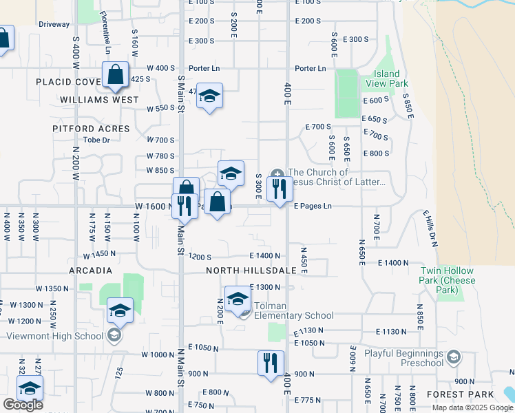 map of restaurants, bars, coffee shops, grocery stores, and more near 295 East Pages Lane in Centerville
