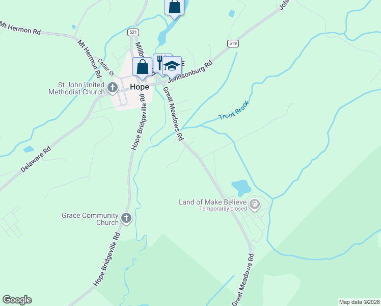 map of restaurants, bars, coffee shops, grocery stores, and more near 399 Great Meadows Road in Blairstown