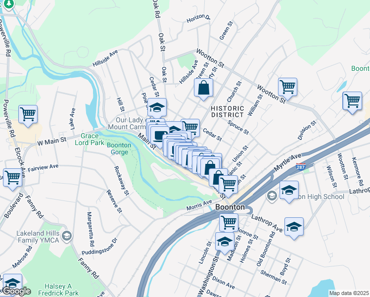 map of restaurants, bars, coffee shops, grocery stores, and more near 126 Boonton Avenue in Boonton