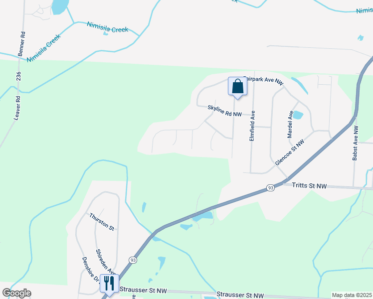 map of restaurants, bars, coffee shops, grocery stores, and more near 8565 Greenleaf Circle in Canal Fulton