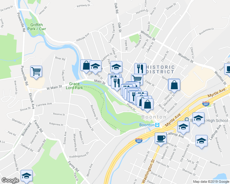 map of restaurants, bars, coffee shops, grocery stores, and more near Main St & Liberty St in Boonton