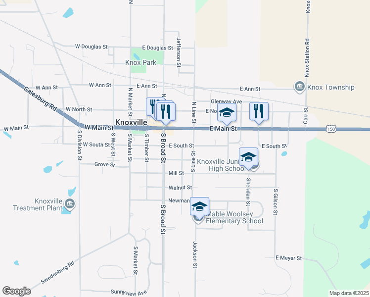 map of restaurants, bars, coffee shops, grocery stores, and more near 201 South Prairie Street in Knoxville