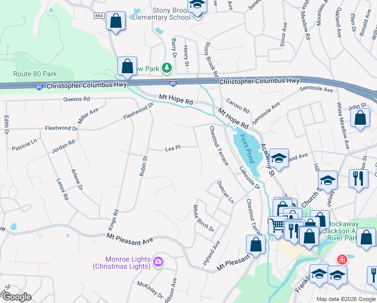 map of restaurants, bars, coffee shops, grocery stores, and more near 15 Lea Place in Rockaway
