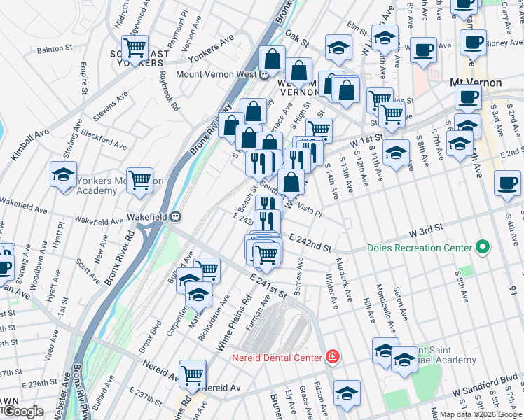 map of restaurants, bars, coffee shops, grocery stores, and more near 4826 Osgood Street in The Bronx