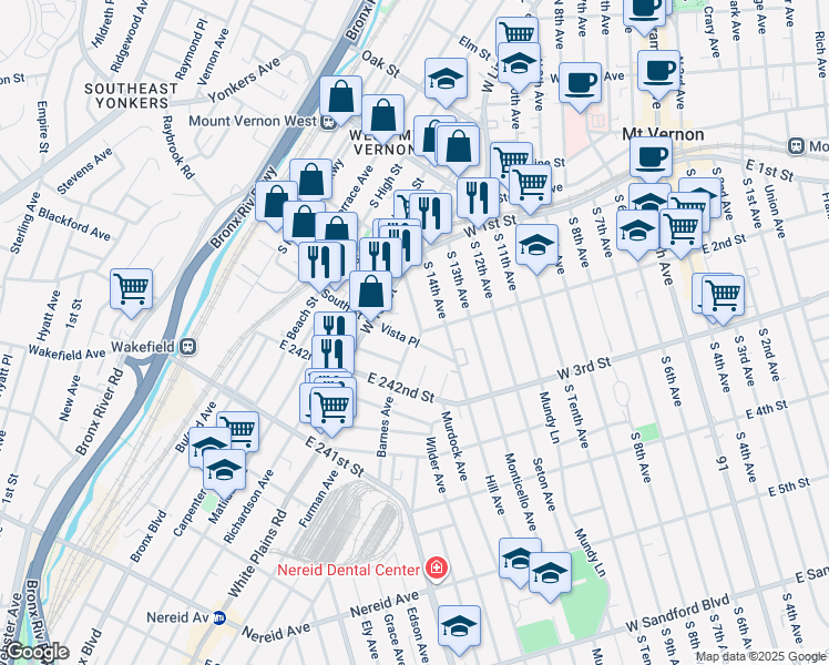 map of restaurants, bars, coffee shops, grocery stores, and more near in The Bronx