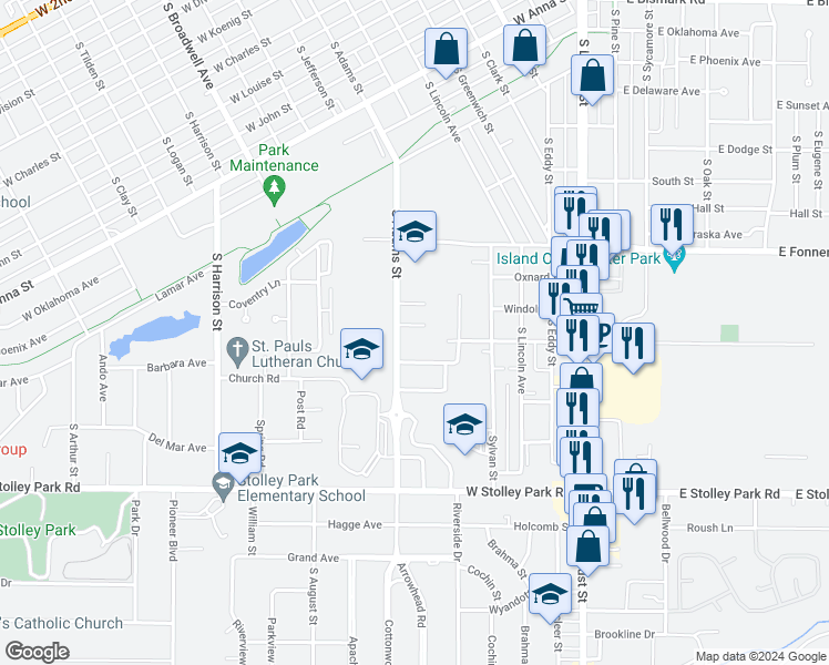 map of restaurants, bars, coffee shops, grocery stores, and more near 708 West Hedde Street in Grand Island