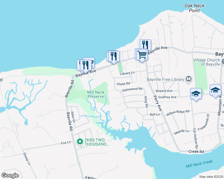 map of restaurants, bars, coffee shops, grocery stores, and more near 1 Ash Court in Bayville