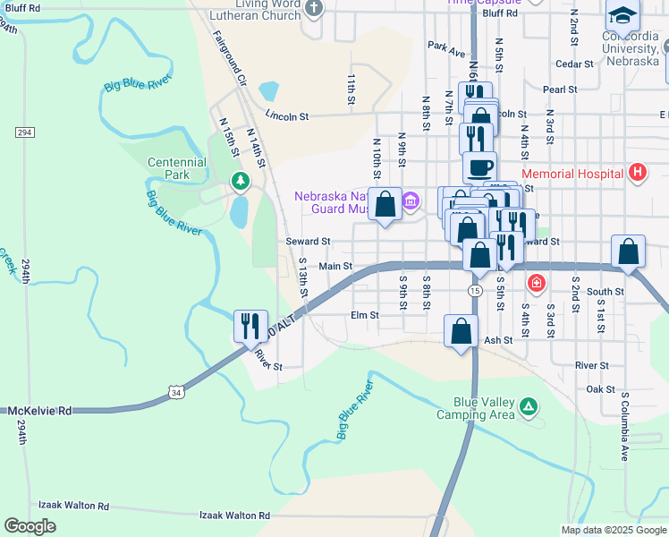 map of restaurants, bars, coffee shops, grocery stores, and more near 1137 Main Street in Seward