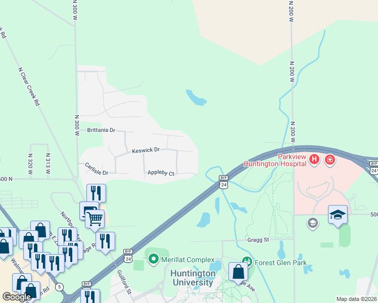 map of restaurants, bars, coffee shops, grocery stores, and more near 800 Keswick Drive in Huntington