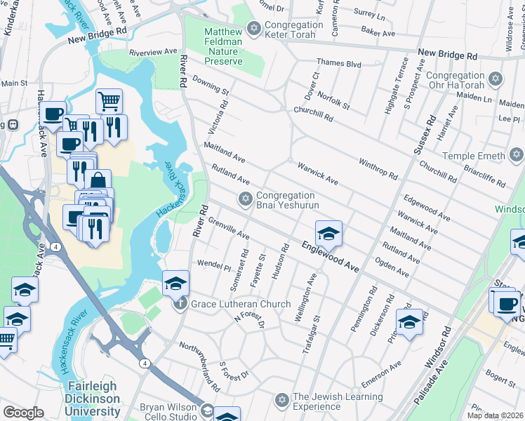 map of restaurants, bars, coffee shops, grocery stores, and more near 629 West Englewood Avenue in Teaneck