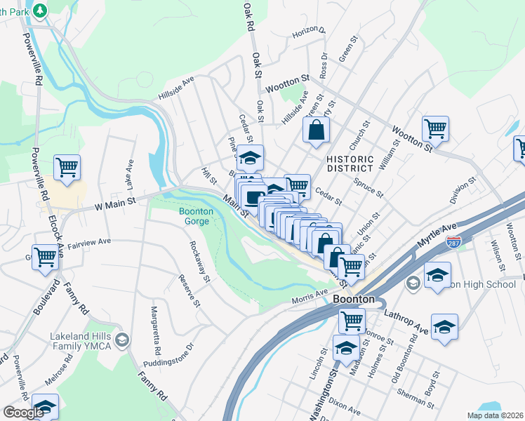 map of restaurants, bars, coffee shops, grocery stores, and more near 923 Main Street in Boonton
