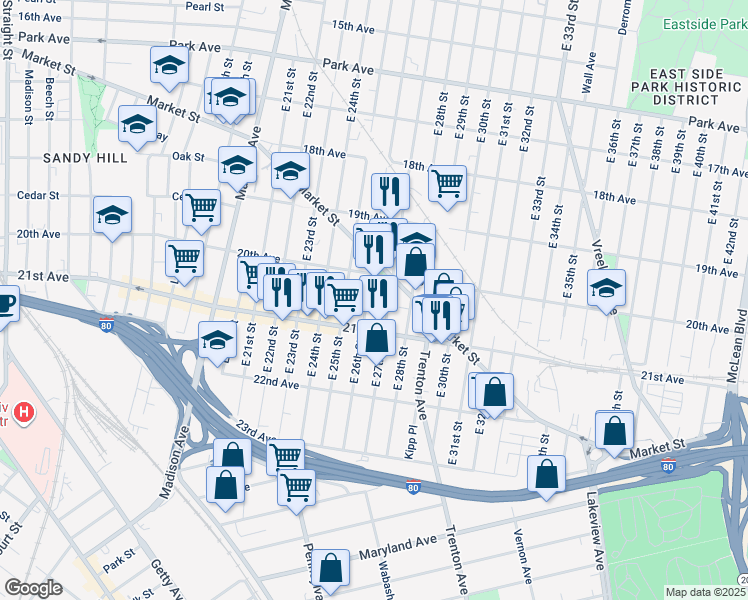 map of restaurants, bars, coffee shops, grocery stores, and more near 940 East 26th Street in Paterson