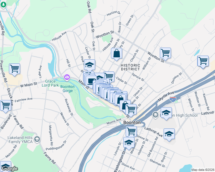 map of restaurants, bars, coffee shops, grocery stores, and more near 126 Boonton Avenue in Boonton