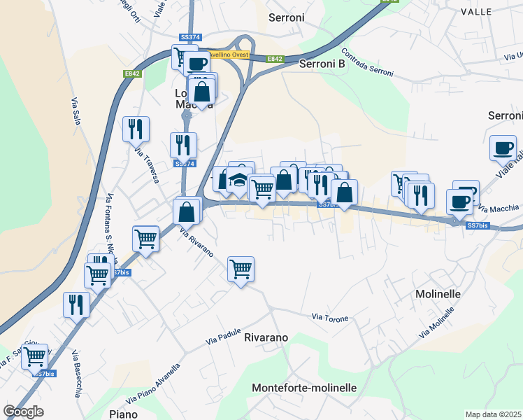 map of restaurants, bars, coffee shops, grocery stores, and more near 237 Via Nazionale in Torelli-torrette