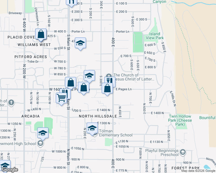map of restaurants, bars, coffee shops, grocery stores, and more near 355 East Pages Lane in Centerville